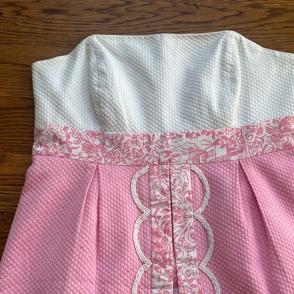 Lilly Pulitzer Jubilee Pink & White Strapless Dress-Size 2-Excellent Condition - Picture 2 of 9